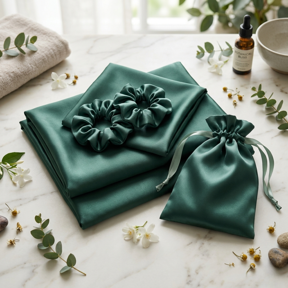 SilkenSleep™ Starter Satin Set | 2 Satin Pillowcases + 2 Scrunchies + Satin Pouch