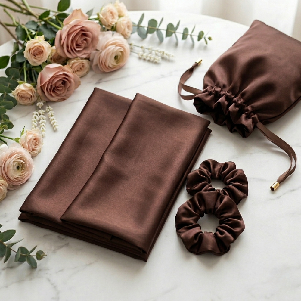 SilkenSleep™ Starter Satin Set | 2 Satin Pillowcases + 2 Scrunchies + Satin Pouch