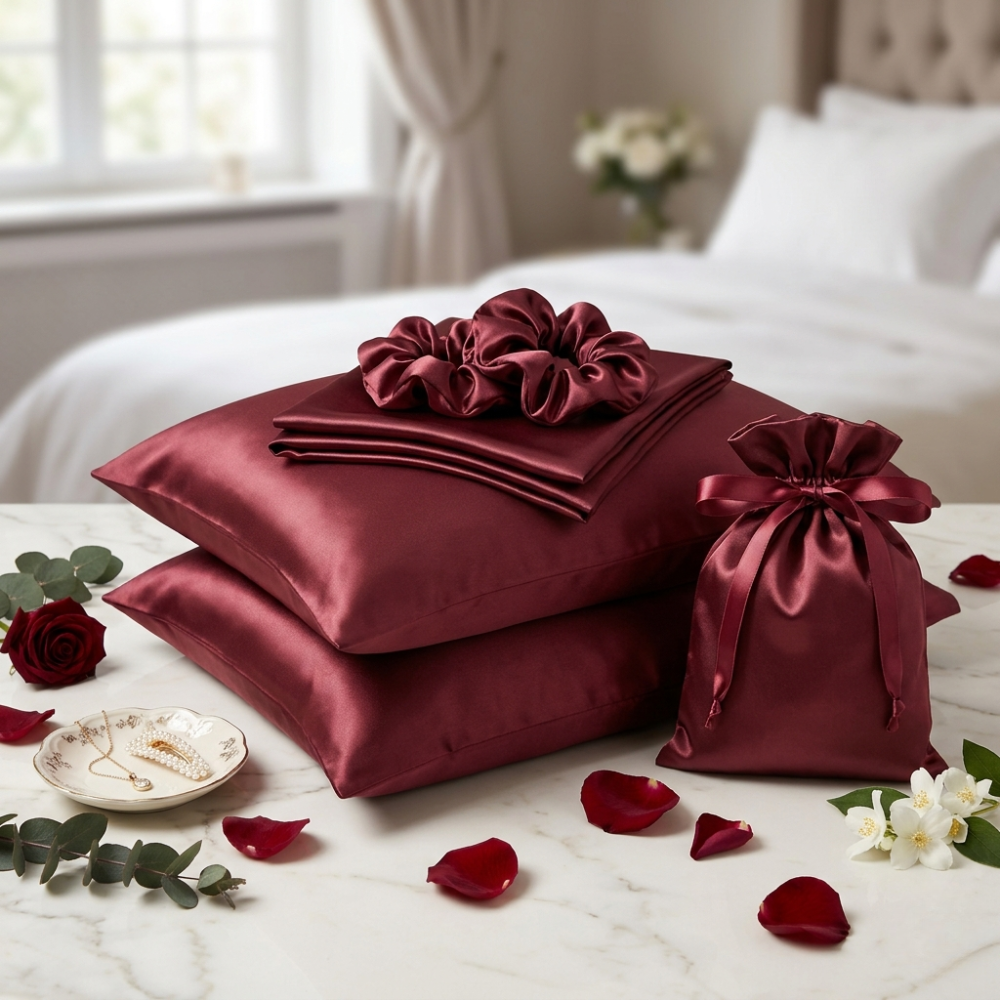 SilkenSleep™ Starter Satin Set | 2 Satin Pillowcases + 2 Scrunchies + Satin Pouch