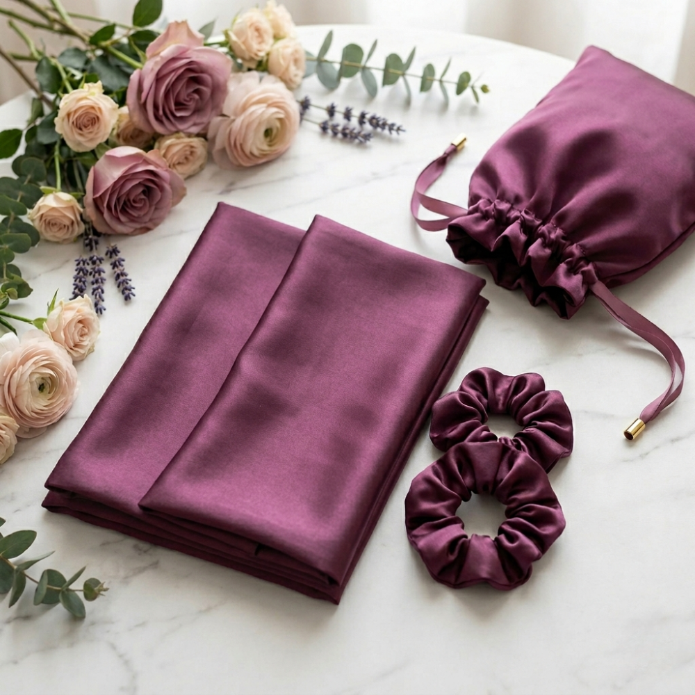 SilkenSleep™ Starter Satin Set | 2 Satin Pillowcases + 2 Scrunchies + Satin Pouch