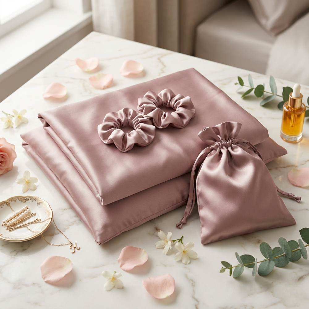SilkenSleep™ Starter Satin Set | 2 Satin Pillowcases + 2 Scrunchies + Satin Pouch